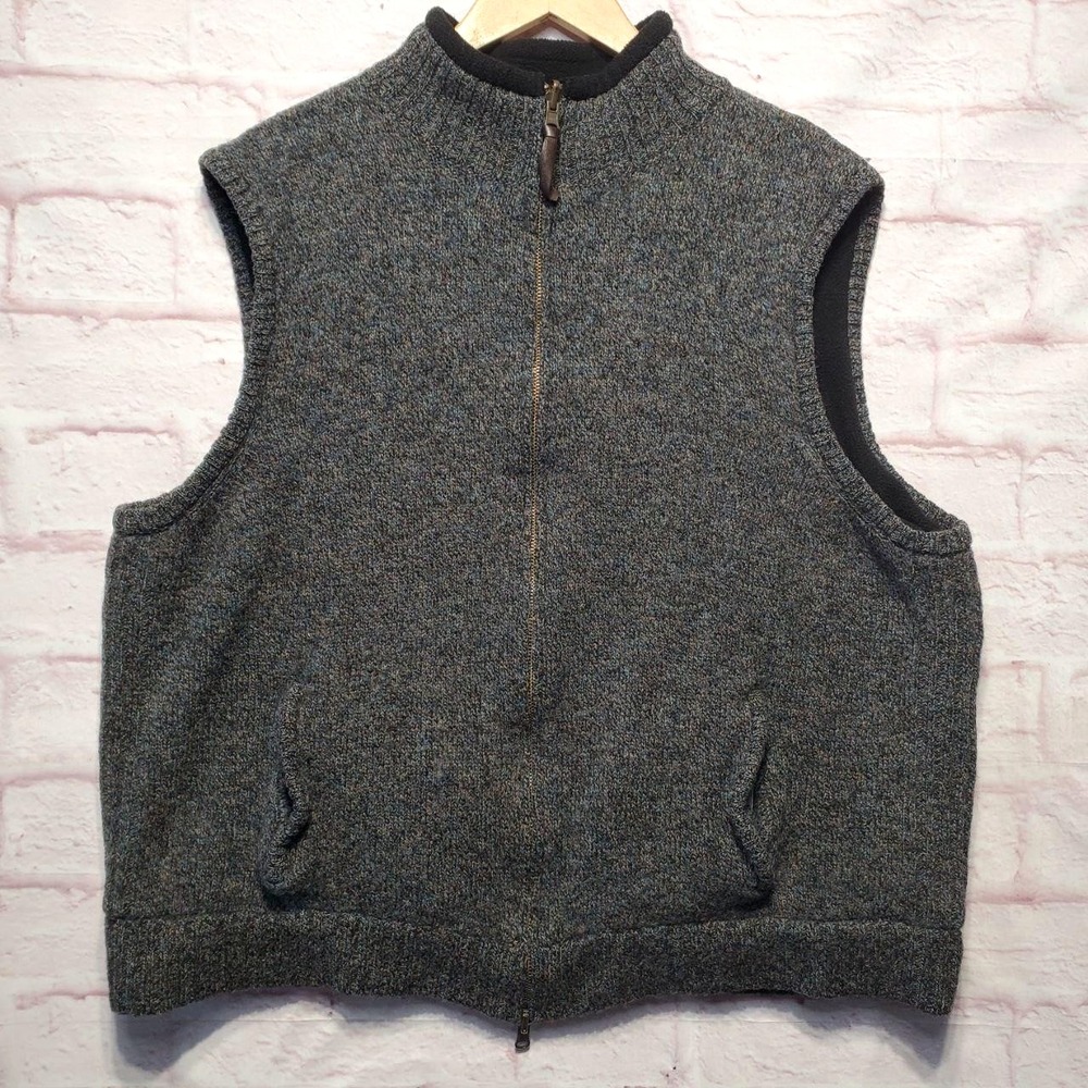 Pendleton Sweater Vest Mens XL Gray Blue Marled Shetland Wool Fleece Lined‎ Zip